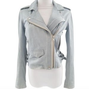 IRO Sky Blue Hanaspe Moto Leather Jacket Size 38